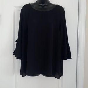 Elle Black Chiffon blouse with pearl bow on sleeve